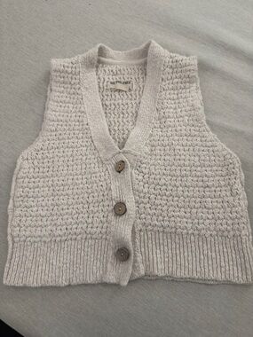 We The Free Cream Textured V-Neck Button Vest